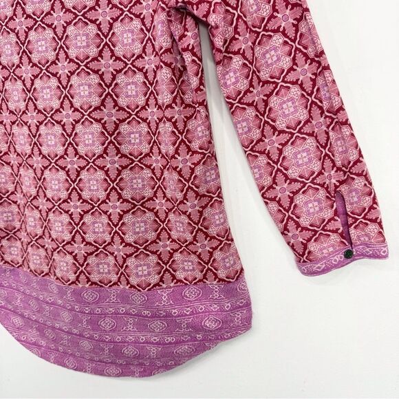 Lucky Brand Pink Red Boho Bandana Print Jersey Knit V Neck Pullover Festival Top - Picture 13 of 15